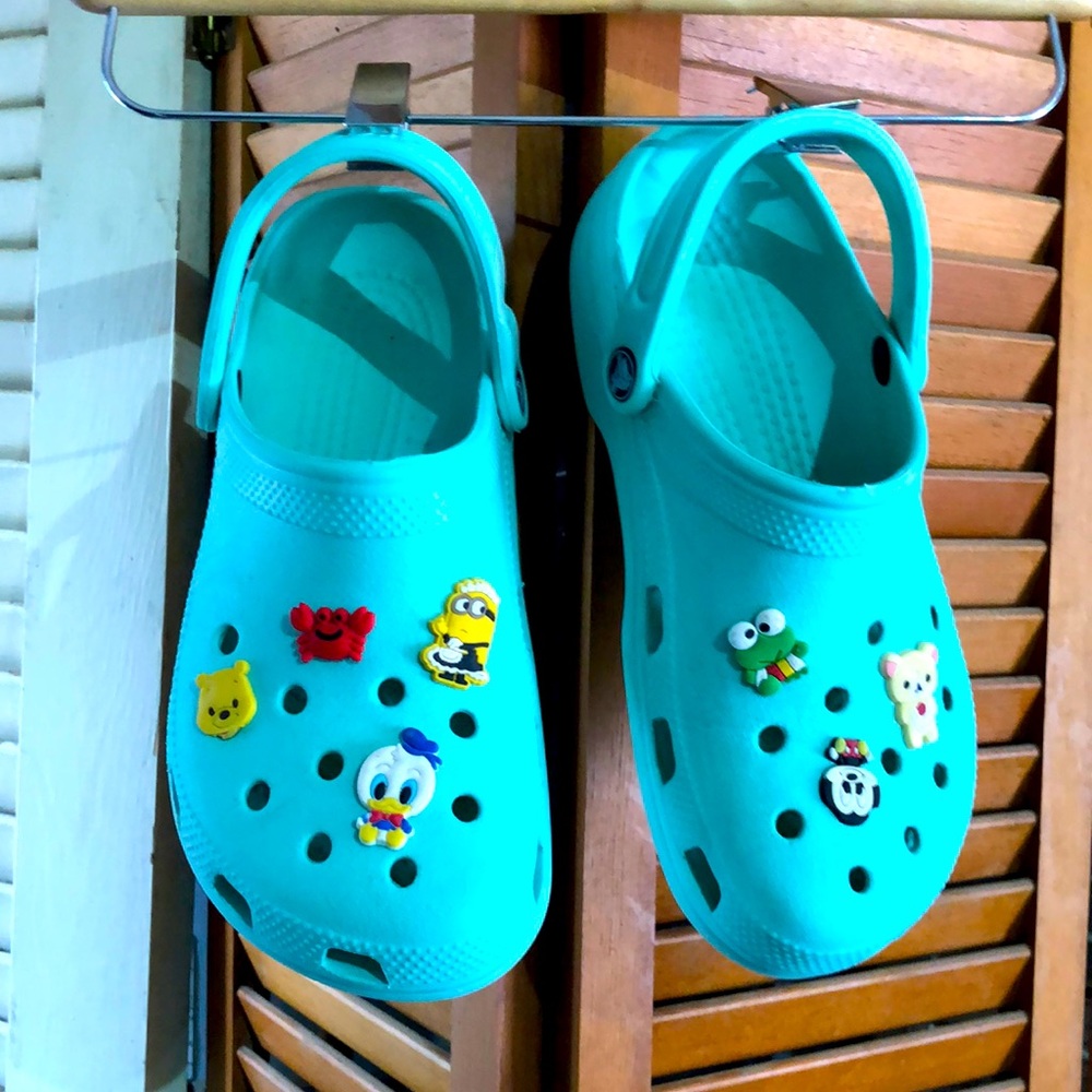 Mint green crocs